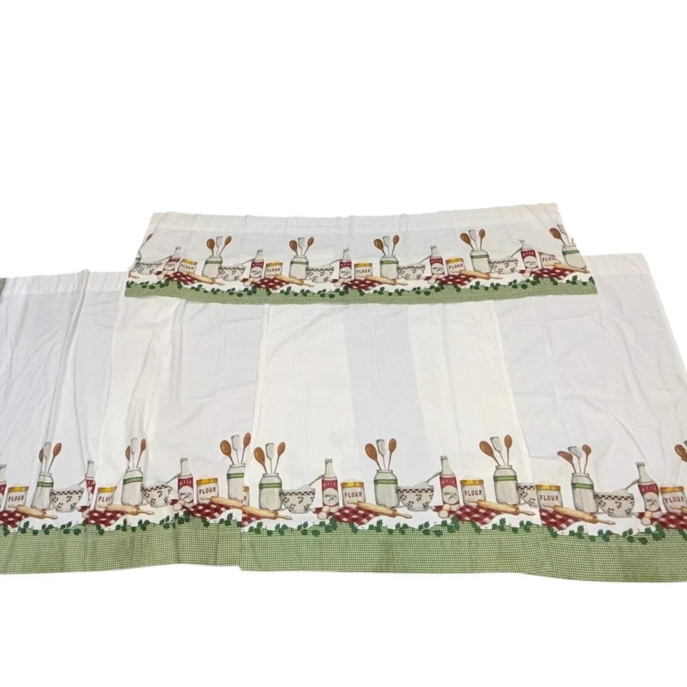 Vtg Better Homes Kitchen Curtains Panels & Valance Country Baking Gingham Cotton